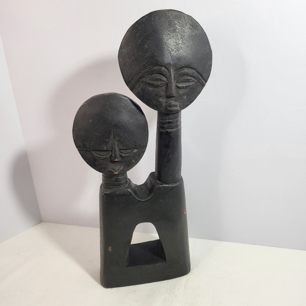 Vintage African Akua'ba Fertility Doll Wood Carving Ashanti Statue Black 15.5in